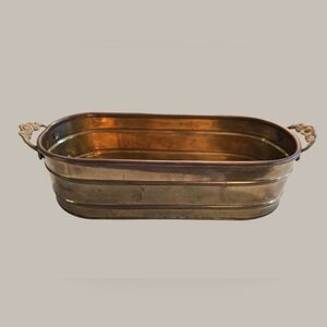 Vintage Solid Brass Oval Jardiniere Planter/Tub From India